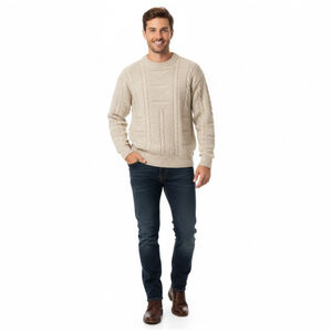 Wm. H. Leishman Shetland Wool Cable Knit Sweater Men's Medium – Off-White/Ivory